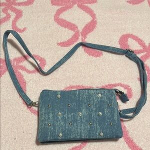 Blue Denim Crossbody Bag with Weathered Finish